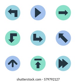 Set Of 9 Simple Arrows Icons. Can Be Found Such Elements As Right Direction, Advanced, Pointer And Other.