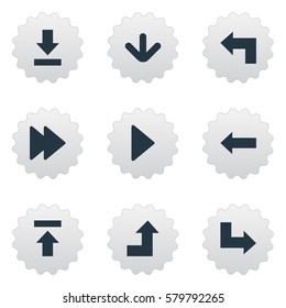 Set Of 9 Simple Arrows Icons. Can Be Found Such Elements As Advanced, Left Direction, Downwards Pointing And Other.