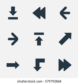 Set Of 9 Simple Arrows Icons. Can Be Found Such Elements As Let Down, Right Direction, Indicator And Other.
