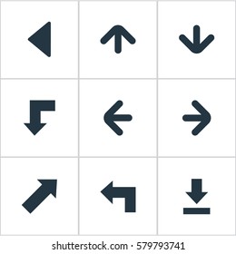 Set Of 9 Simple Arrows Icons. Can Be Found Such Elements As Left Direction, Indicator, Pointer And Other.