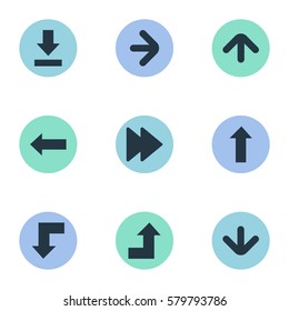 Set Of 9 Simple Arrows Icons. Can Be Found Such Elements As Let Down, Reduction, Downwards Pointing And Other.