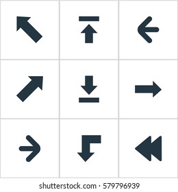 Set Of 9 Simple Arrows Icons. Can Be Found Such Elements As Let Down, Transfer, Pointer And Other.