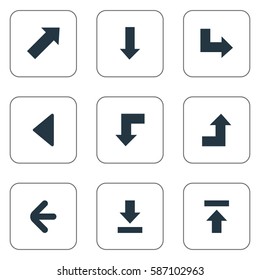 Set Of 9 Simple Arrows Icons. Can Be Found Such Elements As Transfer, Pointer, Increasing And Other.