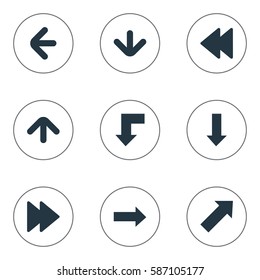 Set Of 9 Simple Arrows Icons. Can Be Found Such Elements As Downwards Pointing, Advanced, Downwards Pointing And Other.
