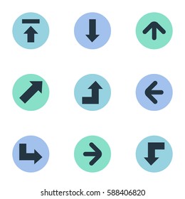 Set Of 9 Simple Arrows Icons. Can Be Found Such Elements As Pointer, Downwards Pointing, Left Direction And Other.