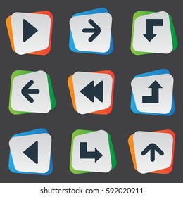 Set Of 9 Simple Arrows Icons. Can Be Found Such Elements As Reduction, Left Direction , Right Landmark.