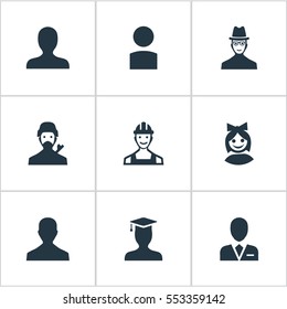 Set Of 9 Simple Avatar Icons. Can Be Found Such Elements As Insider, Girl Face, Proletarian And Other.