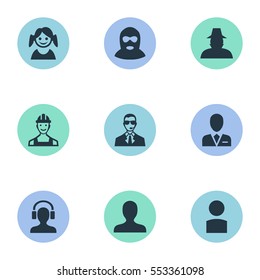 Set Of 9 Simple Avatar Icons. Can Be Found Such Elements As Portrait, Agent, Proletarian And Other.