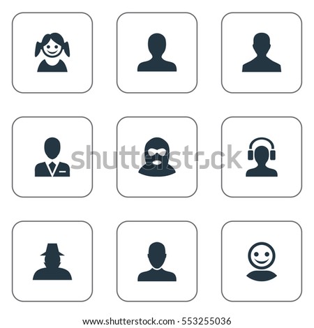Set Of 9 Simple Avatar Icons. Can Be Found Such Elements As Workman, Little Girl, Agent And Other.