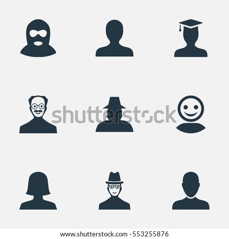 Set Of 9 Simple Avatar Icons. Can Be Found Such Elements As Postgraduate, Woman User, Agent And Other.