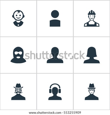 Set Of 9 Simple Avatar Icons. Can Be Found Such Elements As Young Shaver, Spy, Felon And Other.