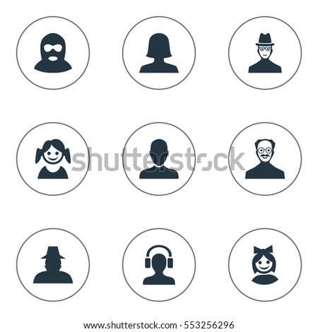 Set Of 9 Simple Avatar Icons. Can Be Found Such Elements As Felon, Little Girl, Job Man And Other.