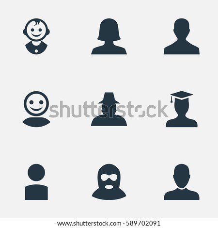 Set Of 9 Simple Avatar Icons. Can Be Found Such Elements As Internet Profile, Insider, Felon And Other.