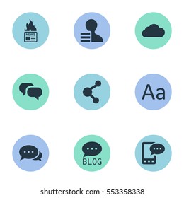 Set Of 9 Simple Blogging Icons. Can Be Found Such Elements As Gain, E-Letter, Site And Other.