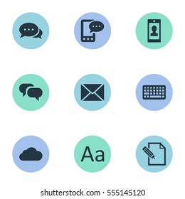 Set Of 9 Simple Blogging Icons. Can Be Found Such Elements As Keypad, Post, E-Letter And Other.