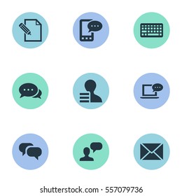 Set Of 9 Simple Blogging Icons. Can Be Found Such Elements As Man Considering, Argument, Gain And Other.