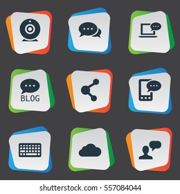 Set Of 9 Simple Blogging Icons. Can Be Found Such Elements As Overcast, Laptop, Site And Other.