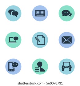 Set Of 9 Simple Blogging Icons. Can Be Found Such Elements As Argument, Document, Notepad And Other.