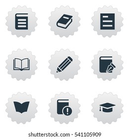 Set Of 9 Simple Books Icons. Can Be Found Such Elements As Notebook, Reading, Encyclopedia And Other.
