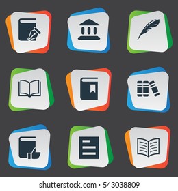 Set Of 9 Simple Books Icons. Can Be Found Such Elements As Book Cover, Book Page, Blank Notebook And Other.