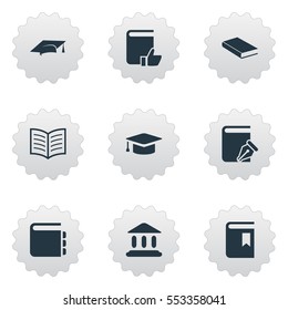 Set Of 9 Simple Books Icons. Can Be Found Such Elements As Journal, Book Page, Notebook And Other.