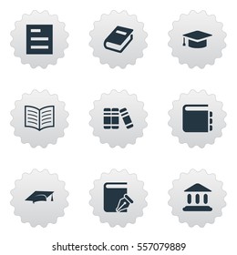 Set Of 9 Simple Books Icons. Can Be Found Such Elements As Library, Book Page, Tasklist And Other.