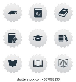 Set Of 9 Simple Books Icons. Can Be Found Such Elements As Blank Notebook, Reading, Sketchbook And Other.
