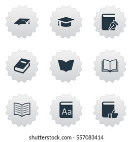 Set Of 9 Simple Books Icons. Can Be Found Such Elements As Recommended Reading, Reading, Academic Cap And Other.