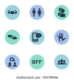 Set Of 9 Simple Buddies Icons. Can Be Found Such Elements As Helpful, Unity, Charity And Other.