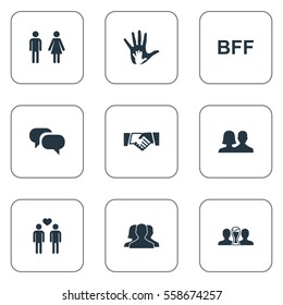 Set Of 9 Simple Buddies Icons. Can Be Found Such Elements As Partner, Gossip, Homosexual And Other.
