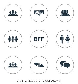 Set Of 9 Simple Buddies Icons. Can Be Found Such Elements As Gossip, Bff, Friendship And Other.