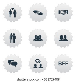 Set Of 9 Simple Buddies Icons. Can Be Found Such Elements As Fellows, Bff, Crowd And Other.
