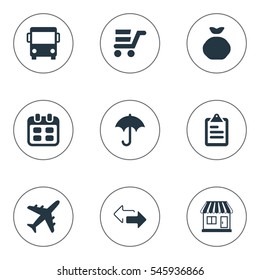 Set Of 9 Simple Carting Icons. Can Be Found Such Elements As Gingham, Airline, Day And Other.