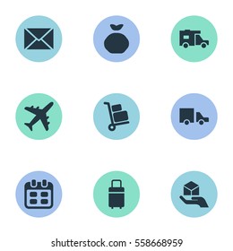 Set Of 9 Simple Carting Icons. Can Be Found Such Elements As Trip Luggage , Day , Hand.