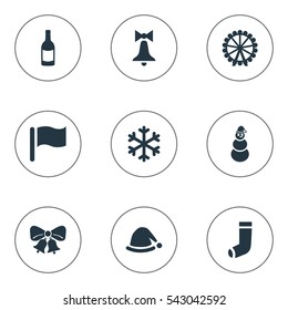 Set Of 9 Simple Celebration Icons. Can Be Found Such Elements As Ice Man, Christmas Decoration, Decoration And Other.