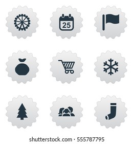Set Of 9 Simple Celebration Icons. Can Be Found Such Elements As Relatives, Pin, Forest And Other.
