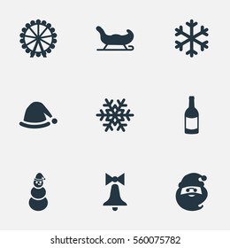 Set Of 9 Simple Christmas Icons. Can Be Found Such Elements As Christmas Character, Snow, Snow And Other.