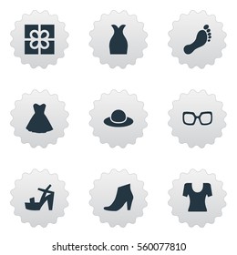 Set Of 9 Simple Clothes Icons. Can Be Found Such Elements As Footwear, Barefoot, Attire And Other.