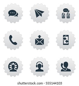 Set Of 9 Simple Communication Icons. Can Be Found Such Elements As Earpiece, Dialogue, International Job And Other.