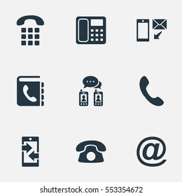 Set Of 9 Simple Connect Icons. Can Be Found Such Elements As Telephone, Telephone Directory, New-Come Letter And Other.