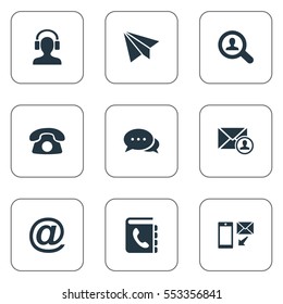 Set Of 9 Simple Connect Icons. Can Be Found Such Elements As New-Come Letter, E-Mail Symbol, Job Research And Other.