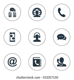 Set Of 9 Simple Connect Icons. Can Be Found Such Elements As E-Mail Symbol, Dialogue, Speaking Human And Other.