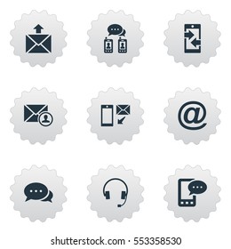 Set Of 9 Simple Connect Icons. Can Be Found Such Elements As Epistle Author, Dialogue, E-Mail Symbol And Other.