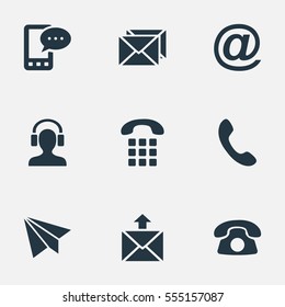 Set Of 9 Simple Connect Icons. Can Be Found Such Elements As Postal, Correspondence, Earpiece And Other.