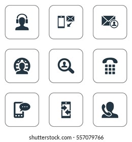 Set Of 9 Simple Connect Icons. Can Be Found Such Elements As Speaking Human, Job Research, New-Come Letter And Other.