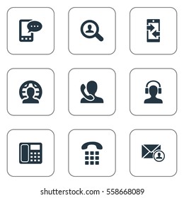 Set Of 9 Simple Connect Icons. Can Be Found Such Elements As Job Research, House Phone, Monitor And Other.