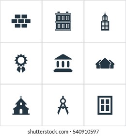 Set Of 9 Simple Construction Icons. Can Be Found Such Elements As Block, Reward, Structure And Other.