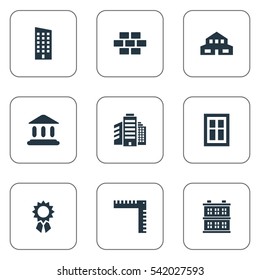 Set Of 9 Simple Construction Icons. Can Be Found Such Elements As Glazing, Residential, Floor And Other.