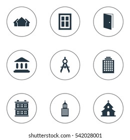 Set Of 9 Simple Construction Icons. Can Be Found Such Elements As Gate, Structure, Engineer Tool And Other.