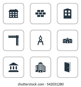 Set Of 9 Simple Construction Icons. Can Be Found Such Elements As Construction, School, Engineer Tool And Other.